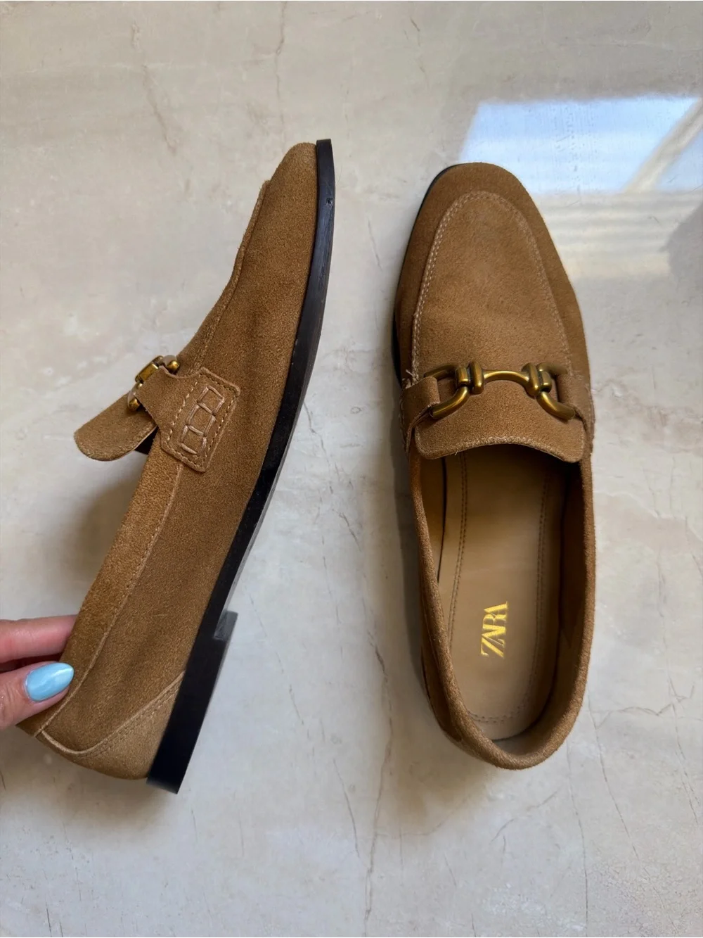 Zara Suede Loafers with Gold Bit - Camel Brown
